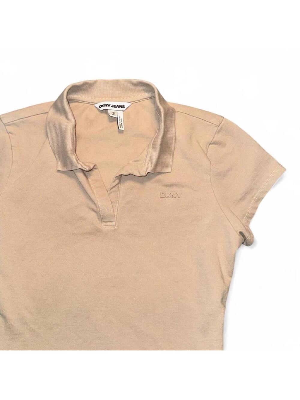 DKNY Jeans Beige Fitted Polo Top
